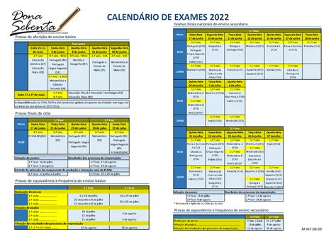calendário de exames 2022